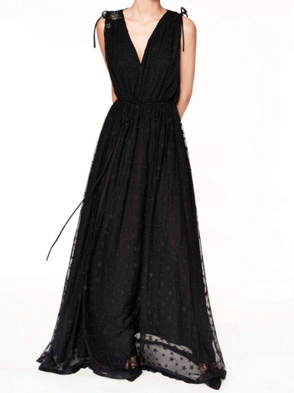ZAC POSEN black star-embroidered Josie gown, Sz 8.